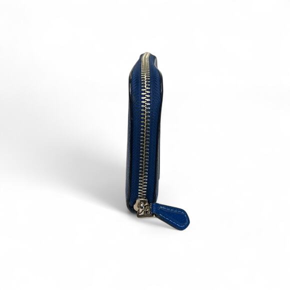 Coach Crossgrain Leather Blue Accordion Zip Long Wallet silver hardware - Picture 4 of 9